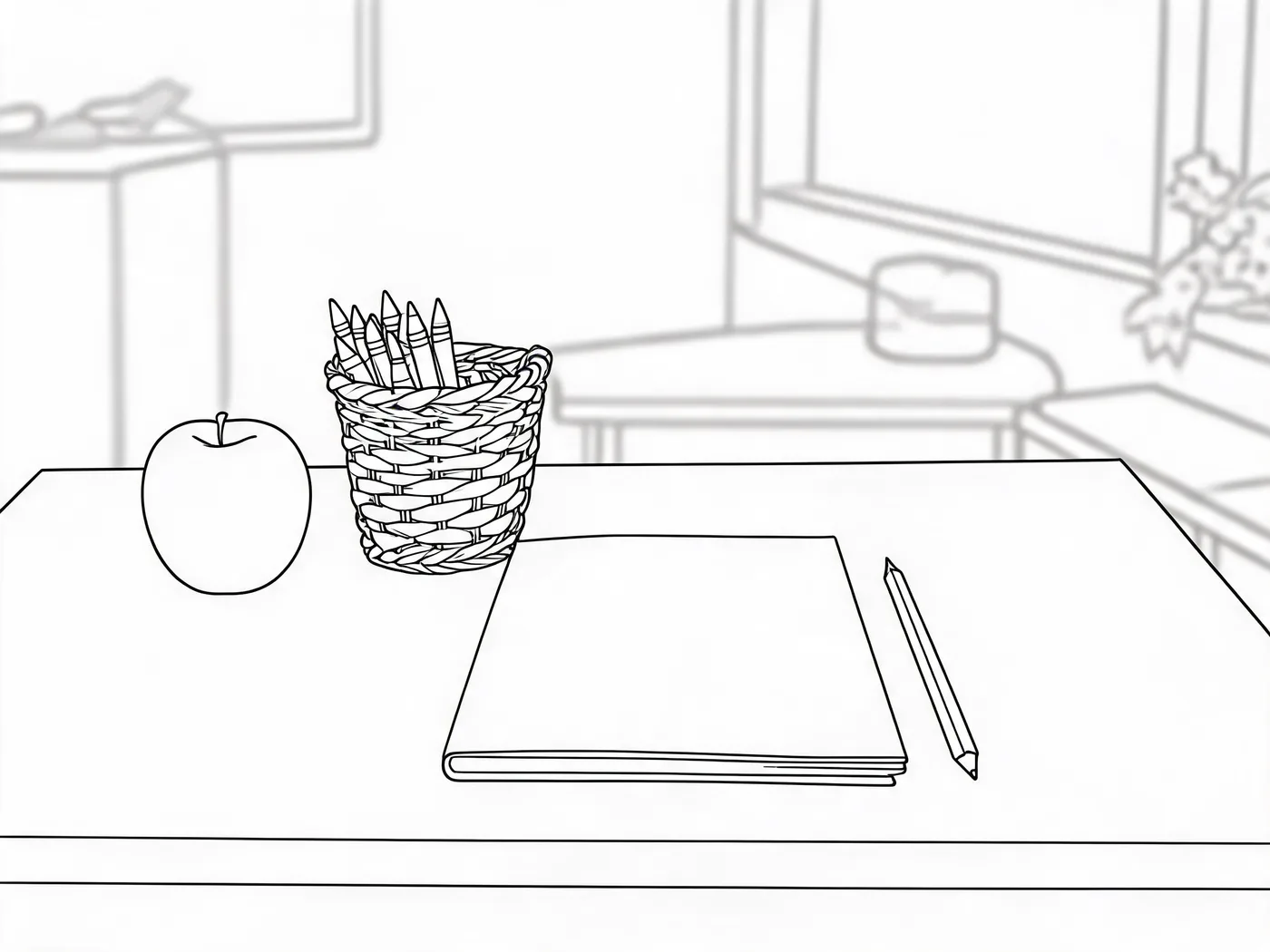 After demo coloring page generated from the same classroom object photo reference