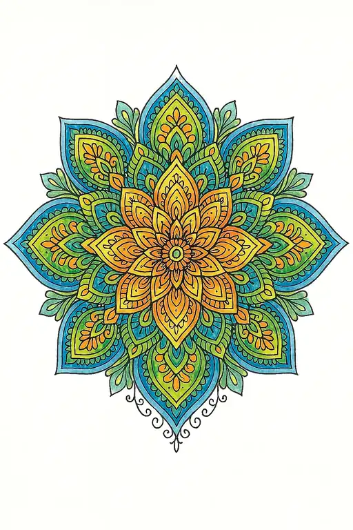Official colored mandala coloring page example.
