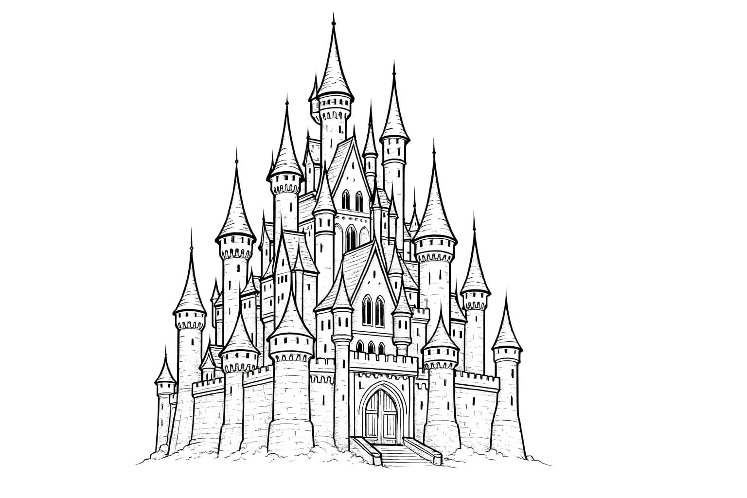 Official detailed fairytale castle coloring page.