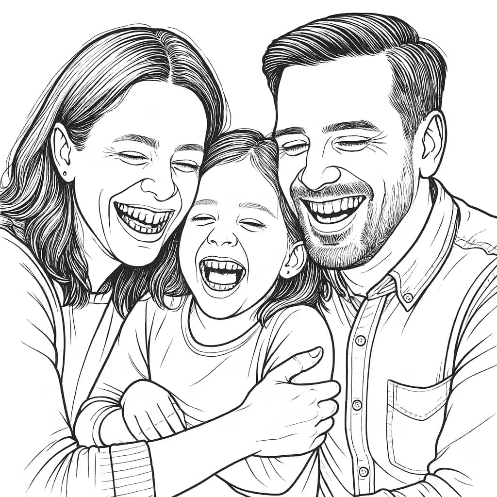 Official family photo converted into AI coloring page.