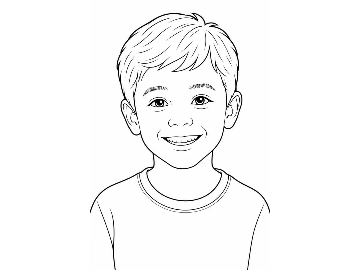 Official child portrait converted into printable coloring page.