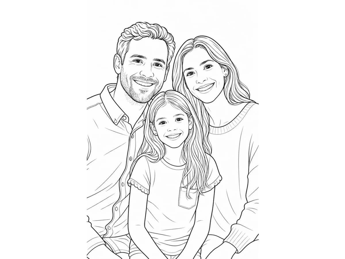 Official family portrait converted into printable line art.