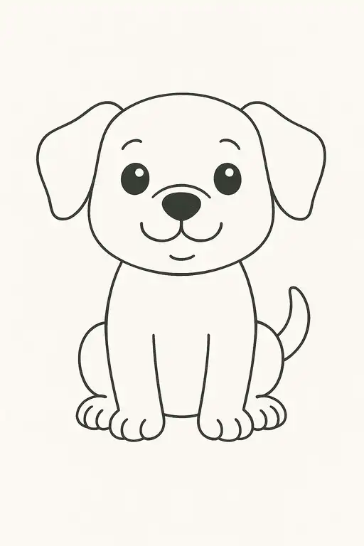 A simple and cute puppy dog line art coloring page, easy for toddlers and young children to color.