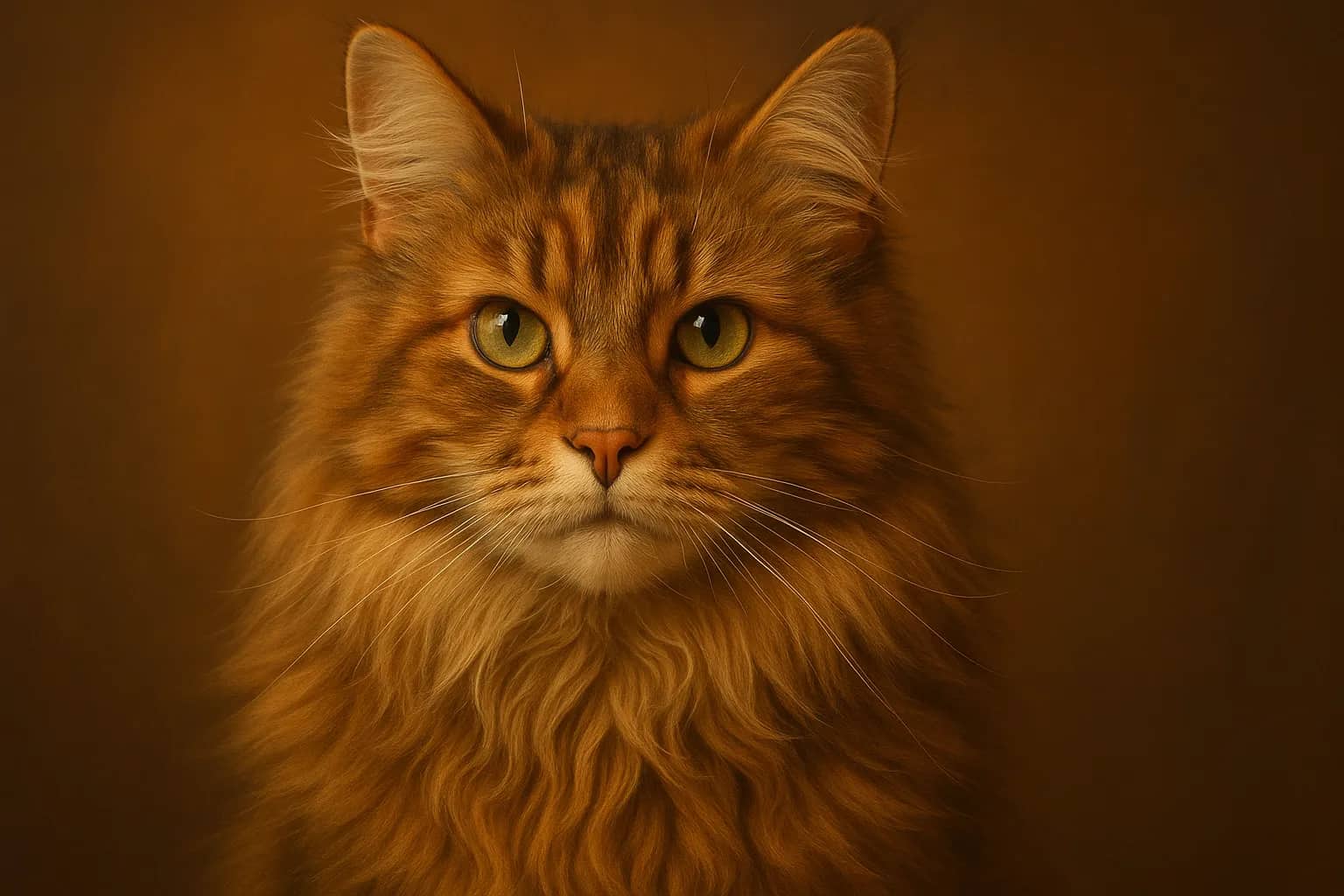 Original long-haired cat portrait before line art conversion.